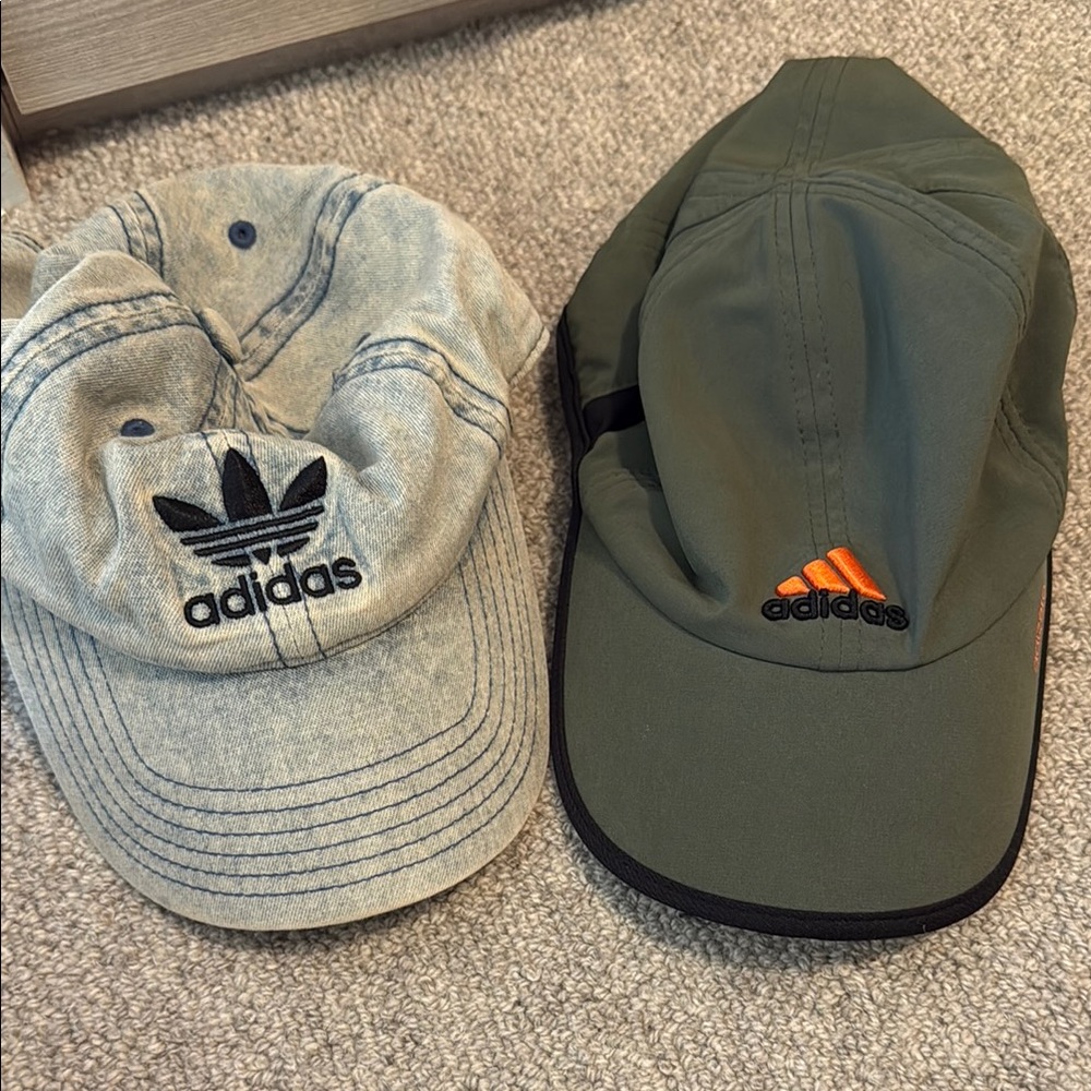 Adidas Gray and Green Caps with Logos